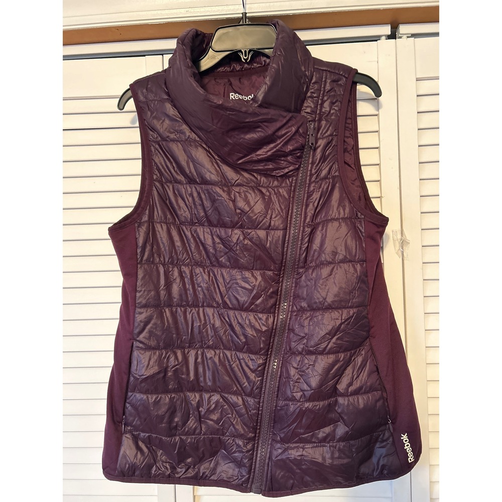 Reebok Quilted Asymmetrical Zip Vest Purple Burgundy‎ Puffer Athletic Size L